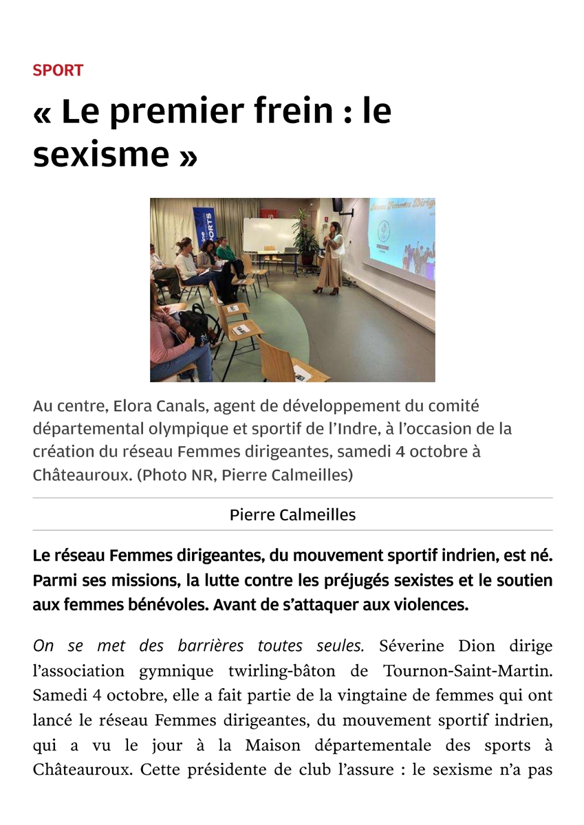Lancement du Réseau Femmes Dirigeantes du Mouvement Sportif de l'Indre